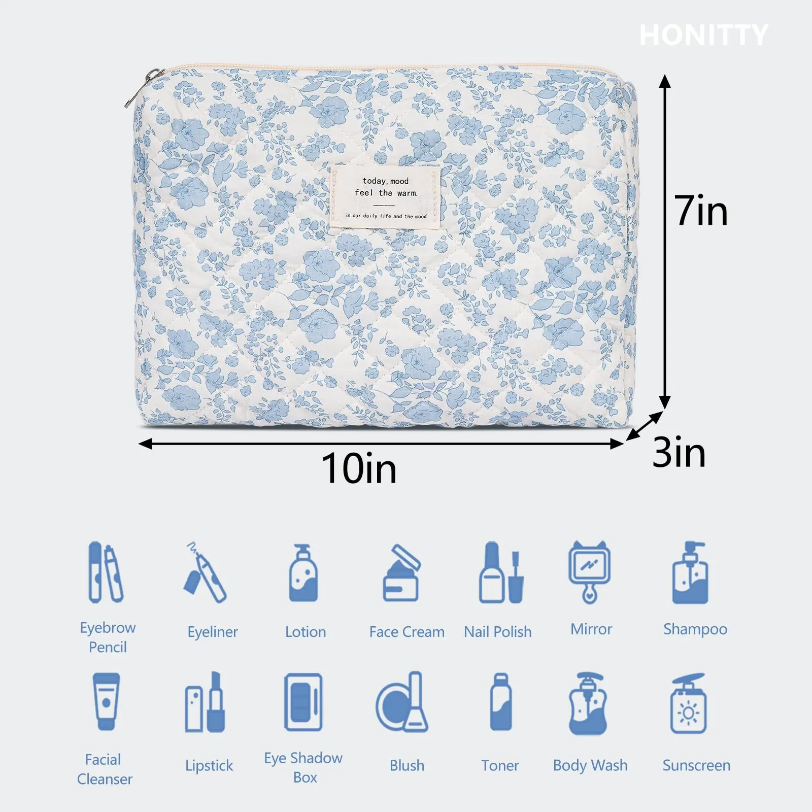 honitty Makeup Pouch,Quilted Cosmetic Bags,Large Floral Make Up Organizer for Women