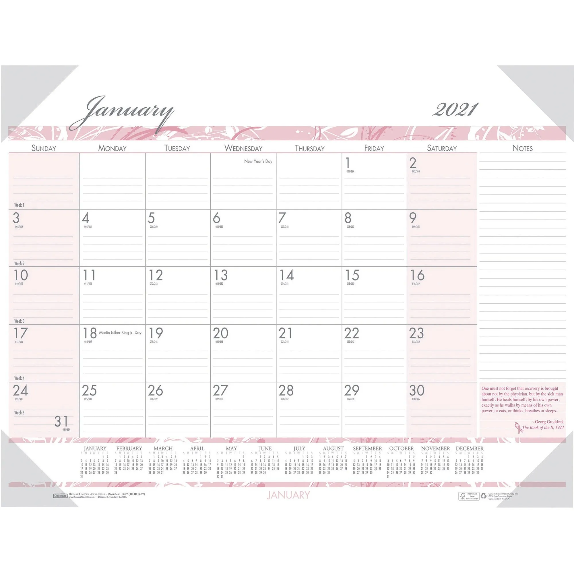 House of Doolittle Breast Cancer Awareness Compact Desk Pad