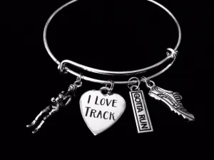 I Love Track Expandable Charm Bracelet Adjustable Silver Bangle Got to Run Runner Gift
