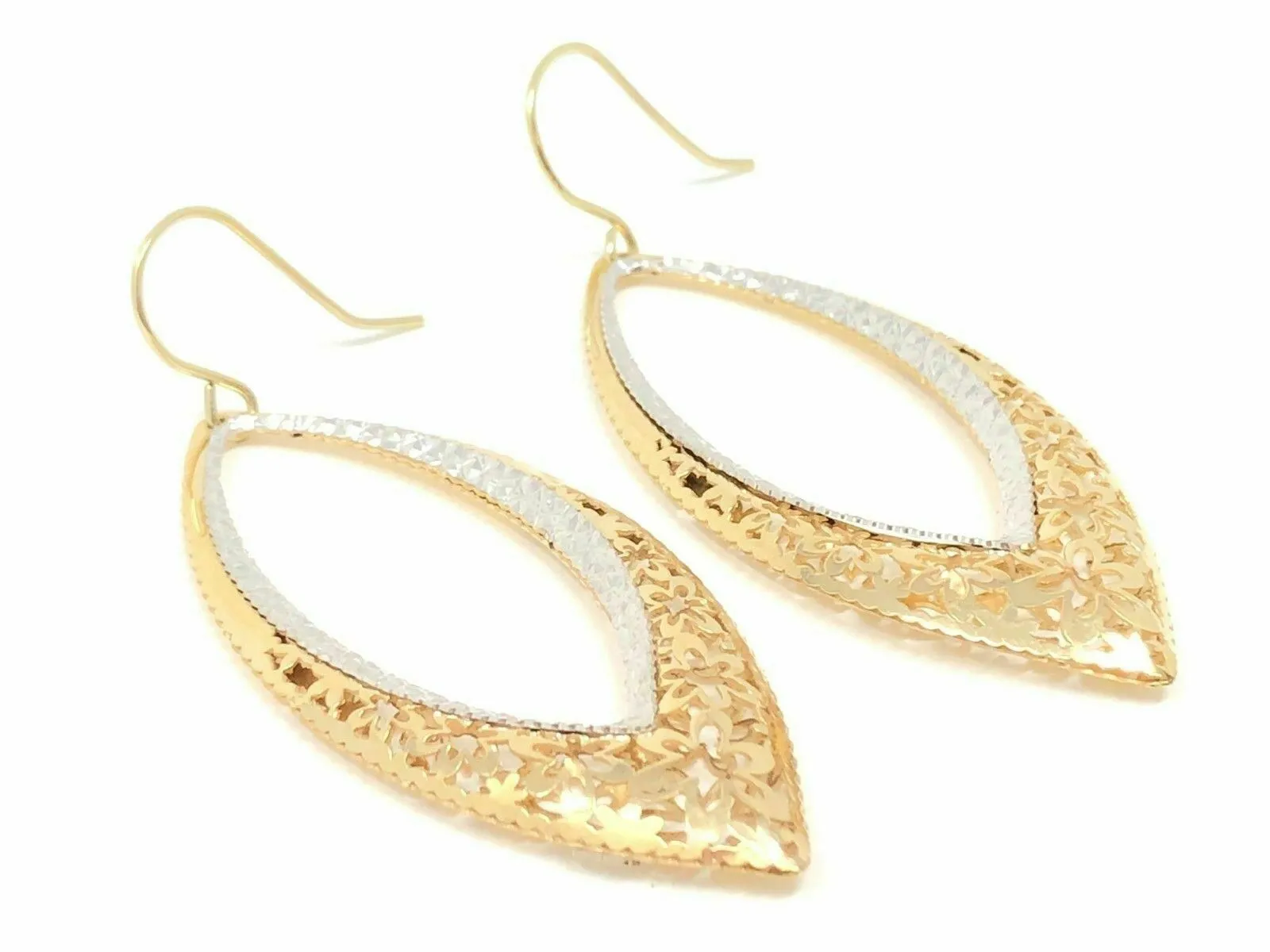 Italian 14k Gold Lightweight Flower Filigree Drop Dangle Earrings 2.25" 5.2g