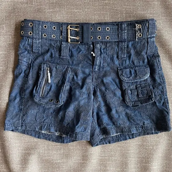 Johnny Was Zuma Belted Denim Textured Shorts Size 6