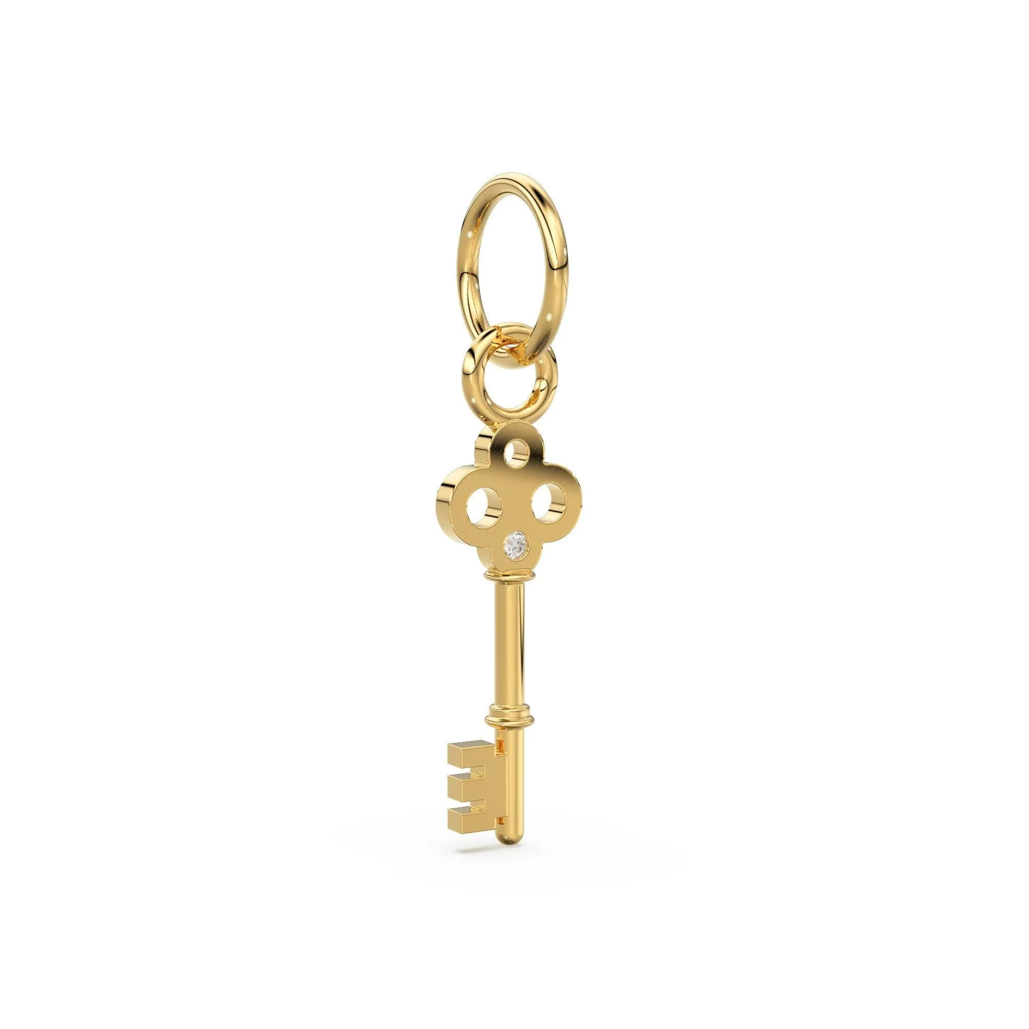 Key with Diamond 14k 18k Solid Gold Charm Pendant, Key Charm, Gold Charm Finding, Lock Key Solid Gold Pendant