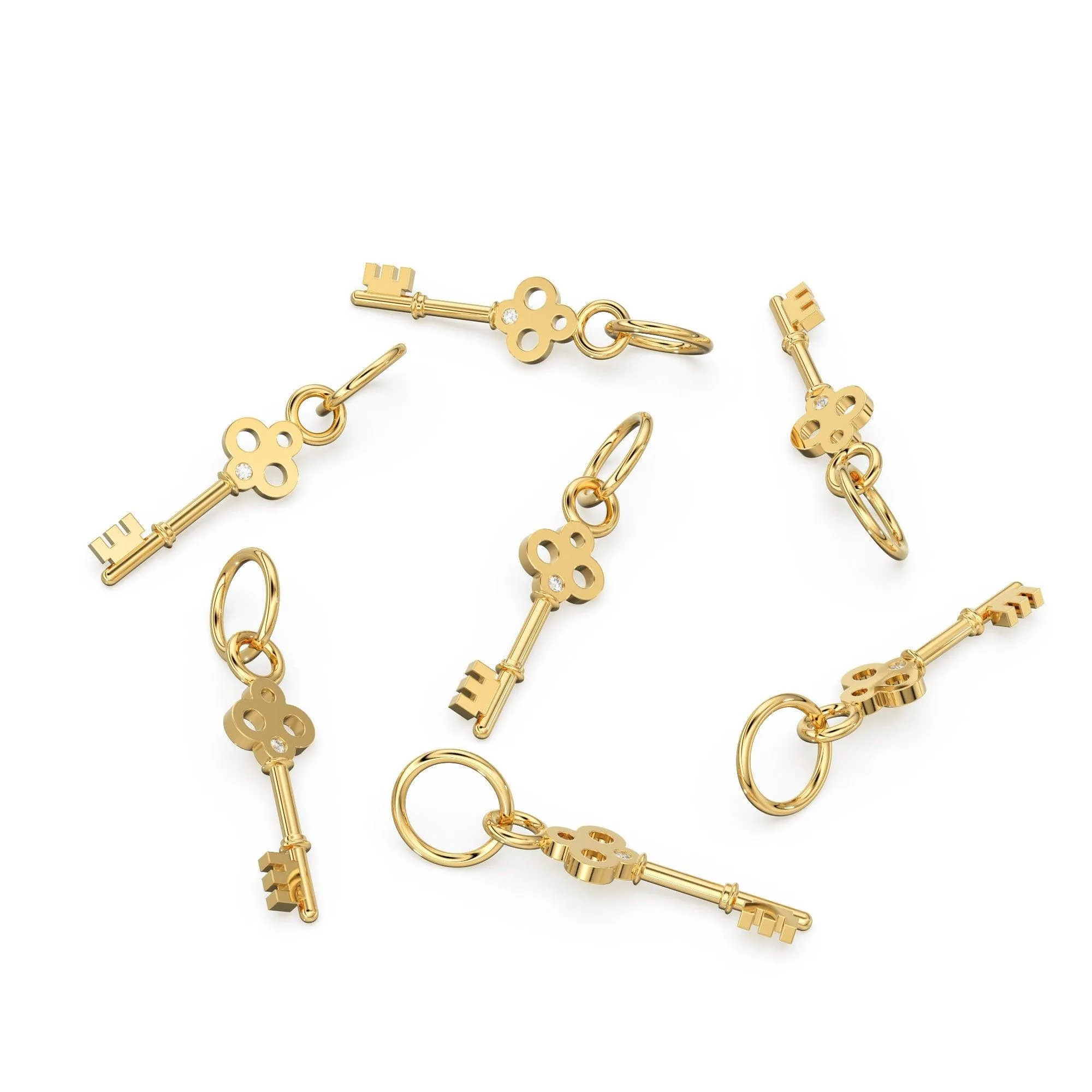 Key with Diamond 14k 18k Solid Gold Charm Pendant, Key Charm, Gold Charm Finding, Lock Key Solid Gold Pendant