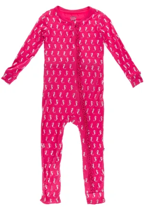 KicKee Pants Prickly Pear Mini Seahorses Muffin Ruffle Coverall with Zipper