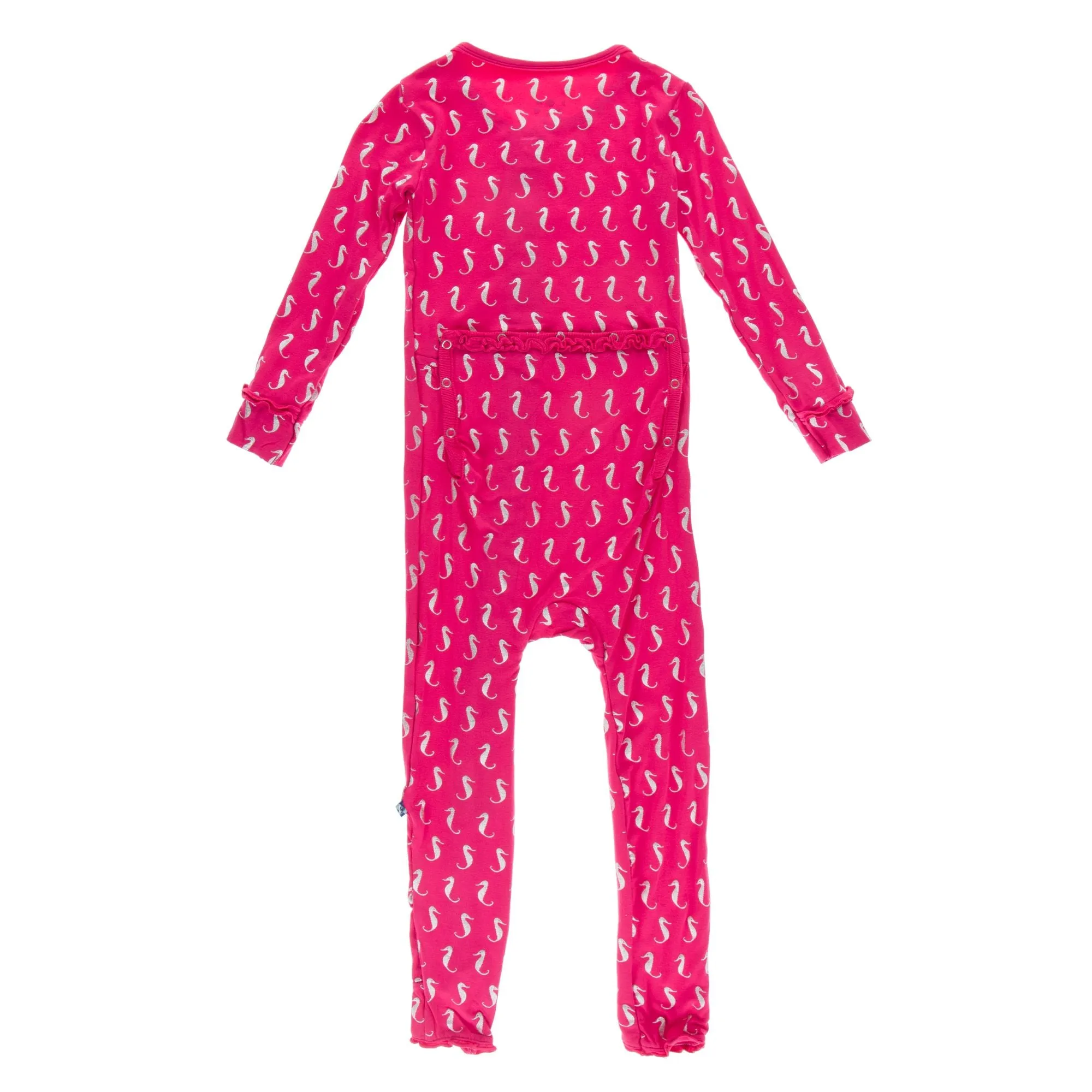 KicKee Pants Prickly Pear Mini Seahorses Muffin Ruffle Coverall with Zipper
