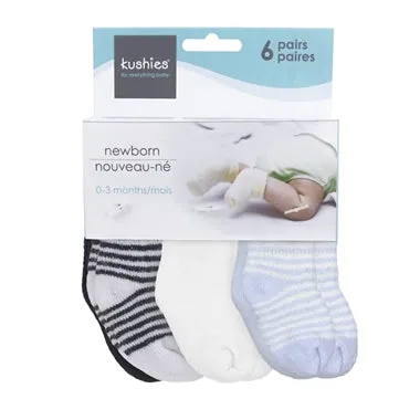 Kushies 6 Pack Terry Newborn Sock Set - Navy/White/Blue