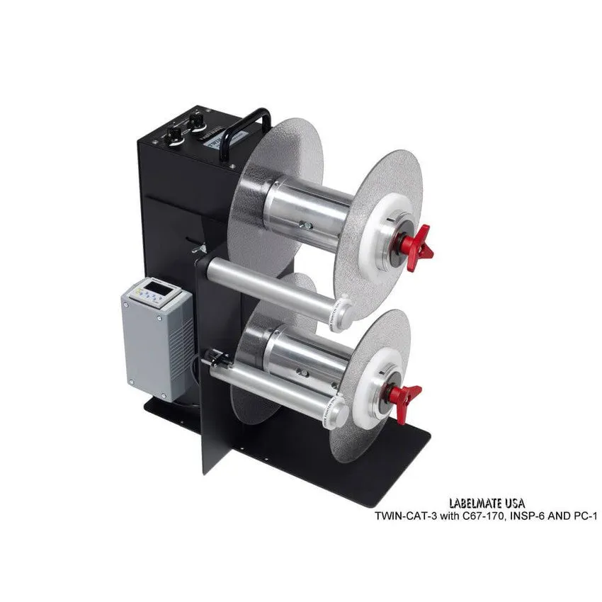 Labelmate Vertical Rewind Station with independent, bi-directional rewind/unwind control TWIN-CAT-3