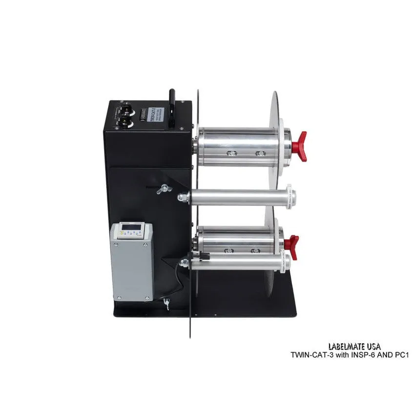 Labelmate Vertical Rewind Station with independent, bi-directional rewind/unwind control TWIN-CAT-3