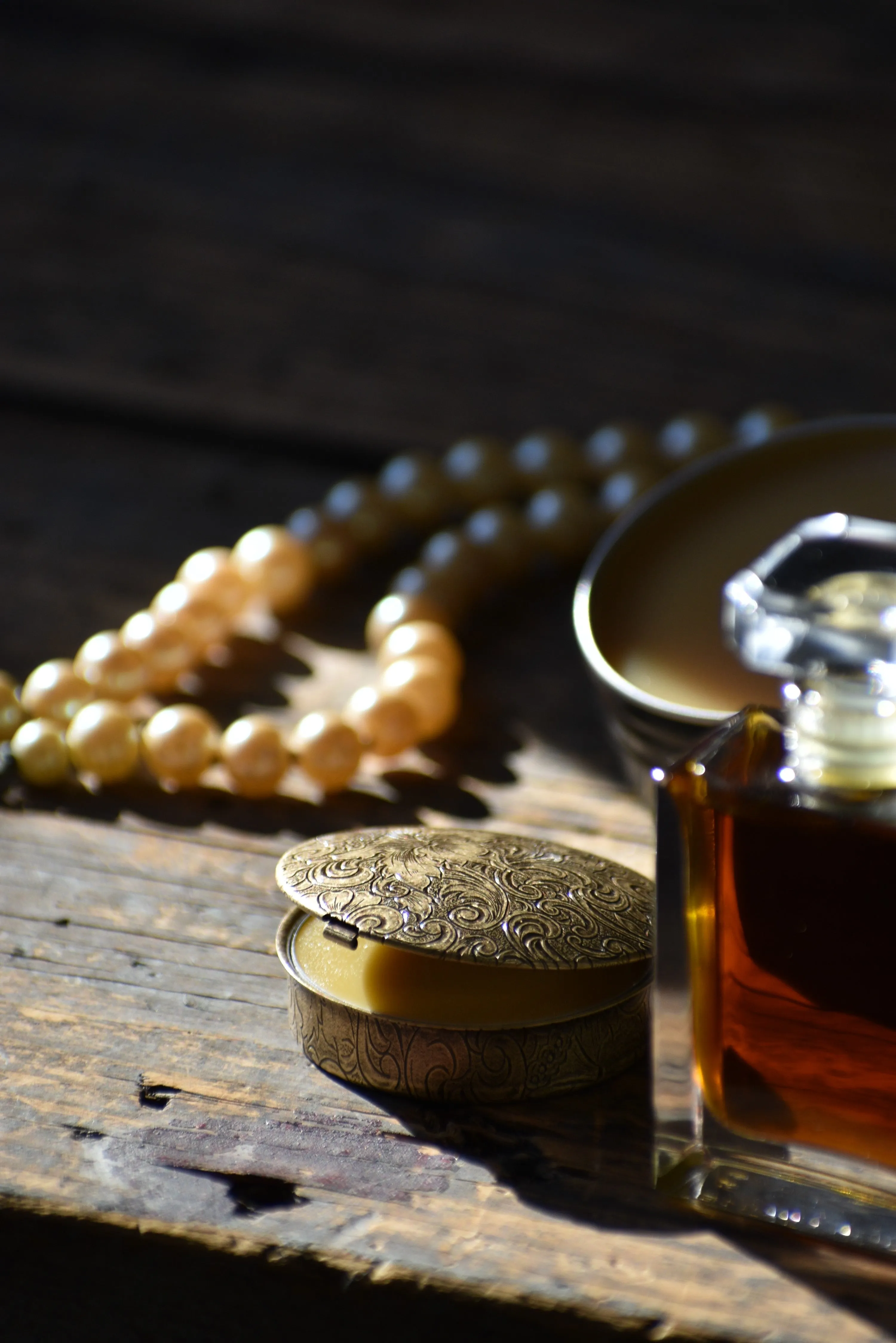 LAKSHMI'S TOUCH | perfume solid in ornate brass compact | Rose. Patchouli. Cocoa. Tulsi