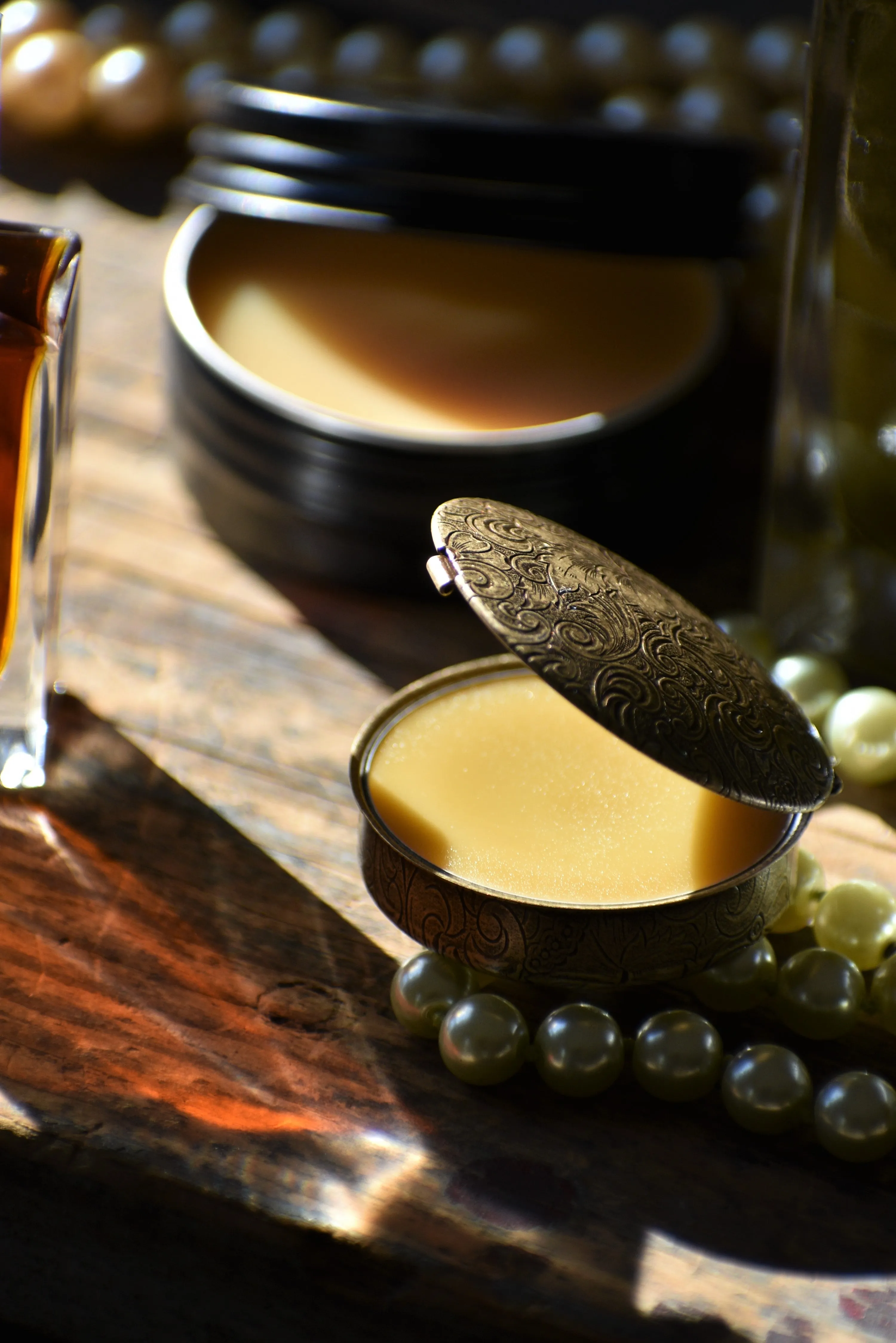 LAKSHMI'S TOUCH | perfume solid in ornate brass compact | Rose. Patchouli. Cocoa. Tulsi