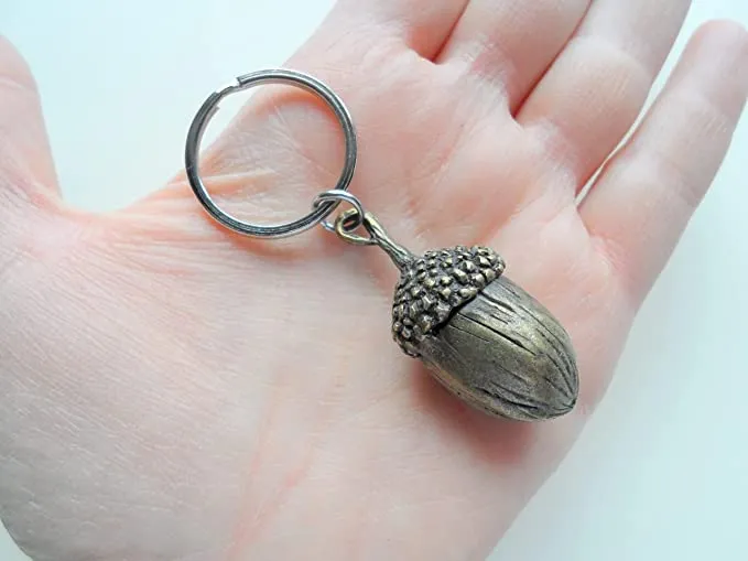 Large Bronze Acorn Keychain - Peter Pan's Kiss; Couples Keychain