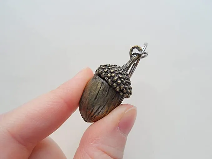 Large Bronze Acorn Keychain - Peter Pan's Kiss; Couples Keychain