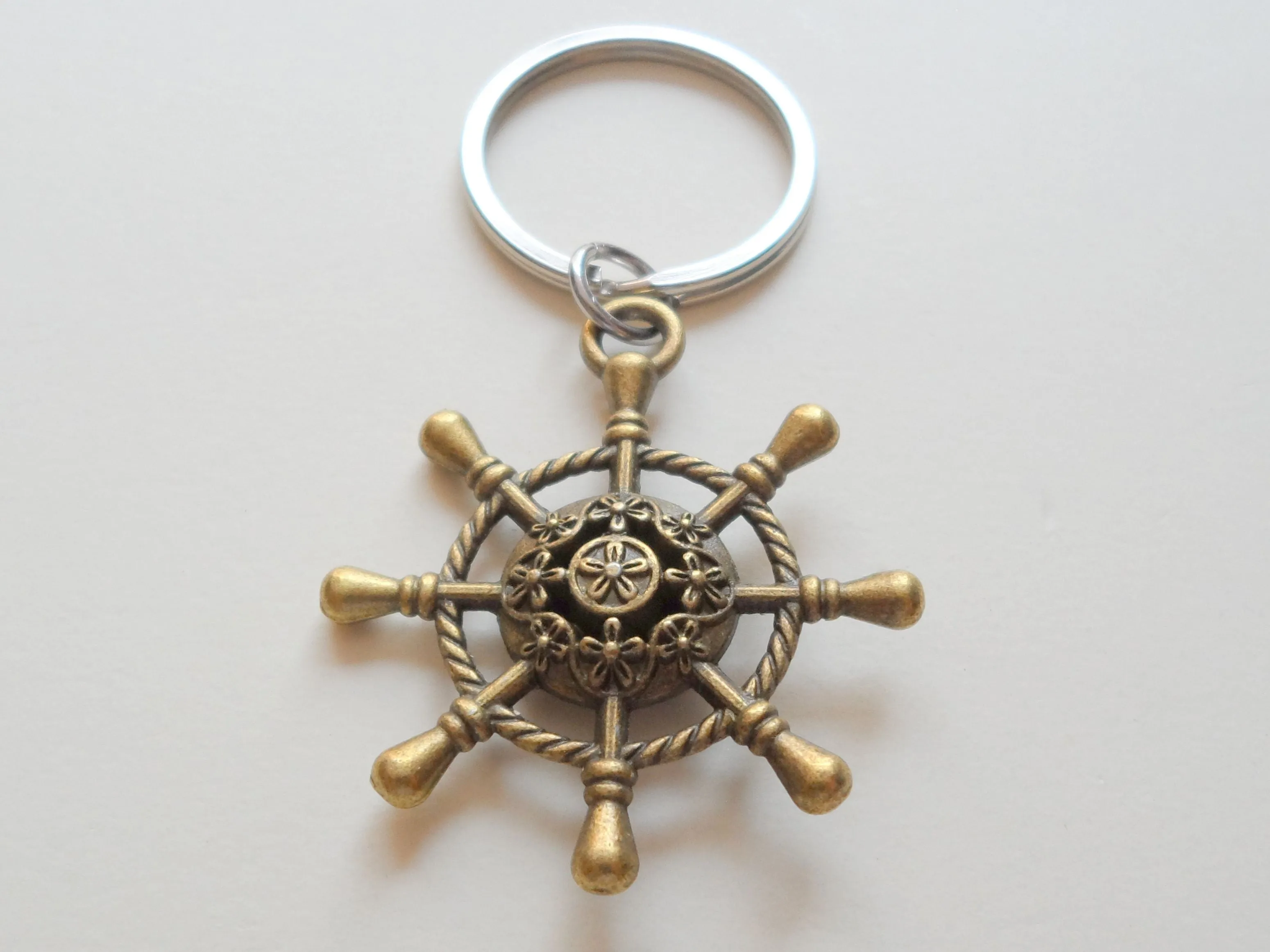 Large Bronze Ships Helm Charm Keychain