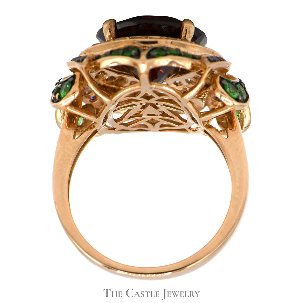 Le Vian Oval Garnet Flower Ring with Topaz, Tsavorite and Amethyst Accents in 14k Rose Gold