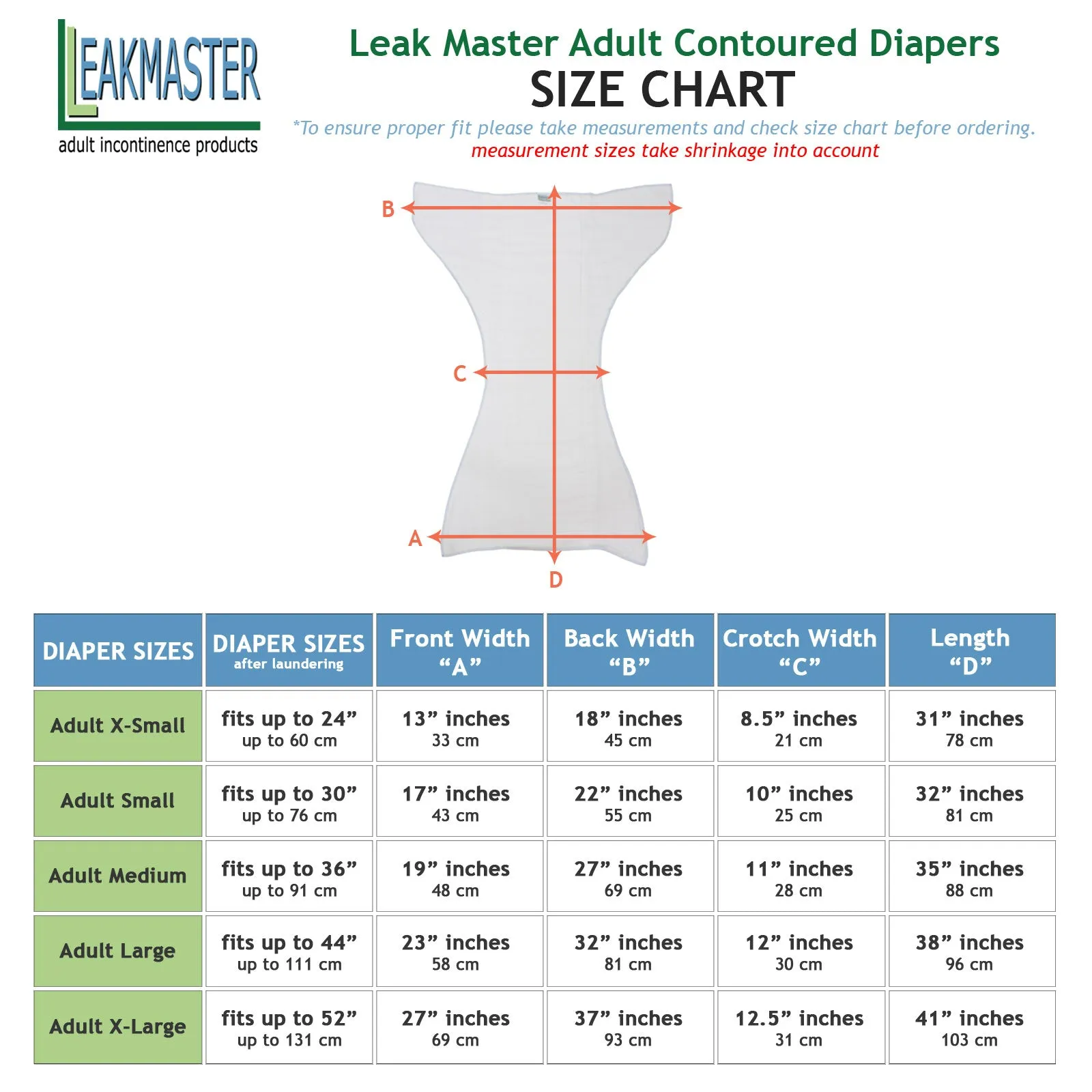 LeakMaster Adult Contoured Diapers