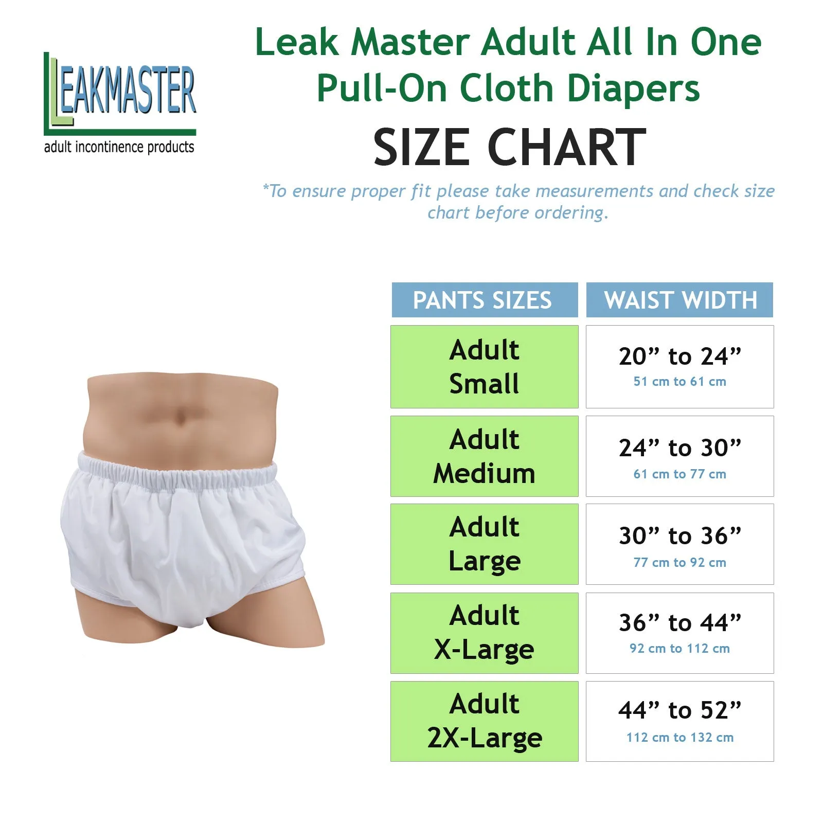 LeakMaster Adult Pullon All-In-One Cloth Diapers