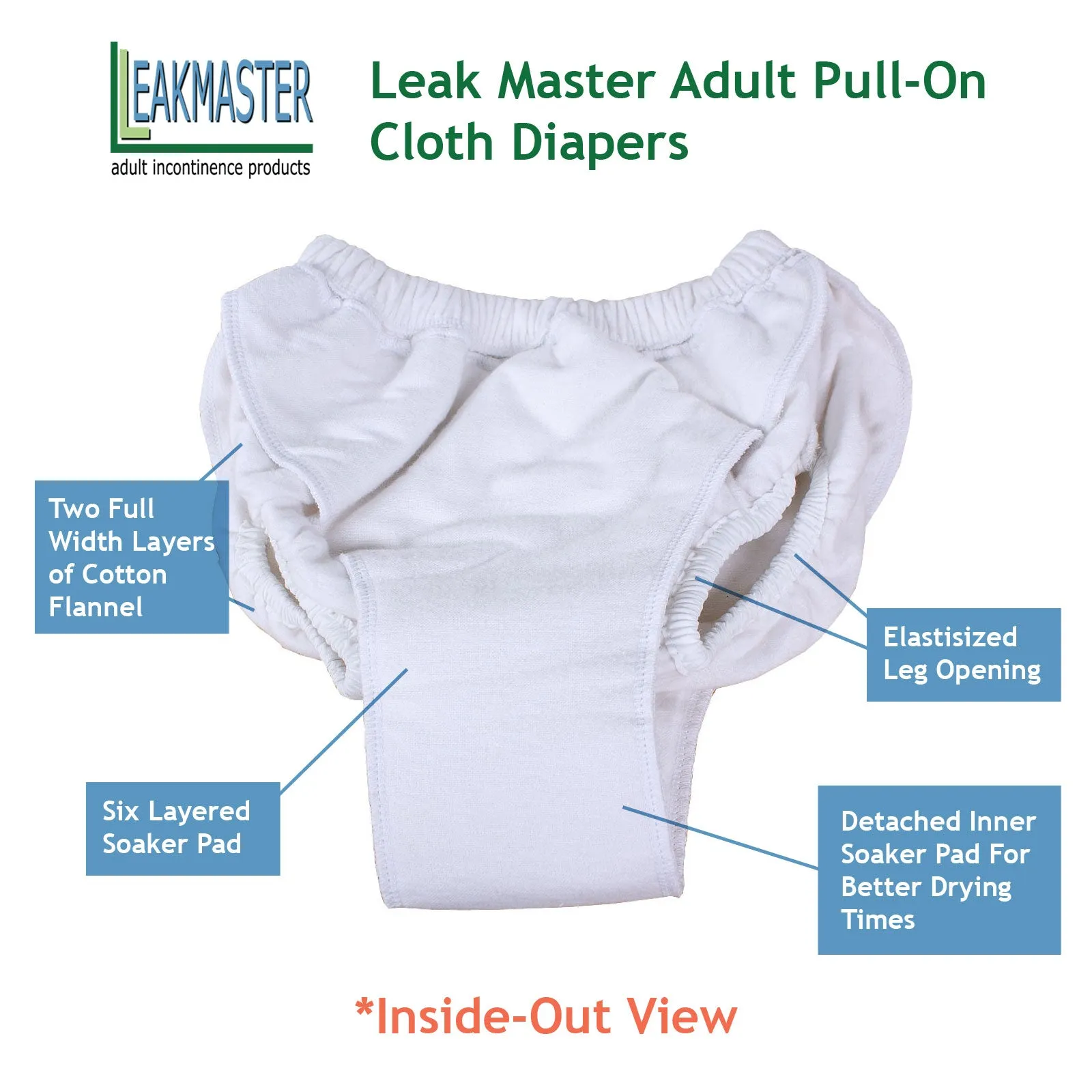 LeakMaster Adult Pullon All-In-One Cloth Diapers