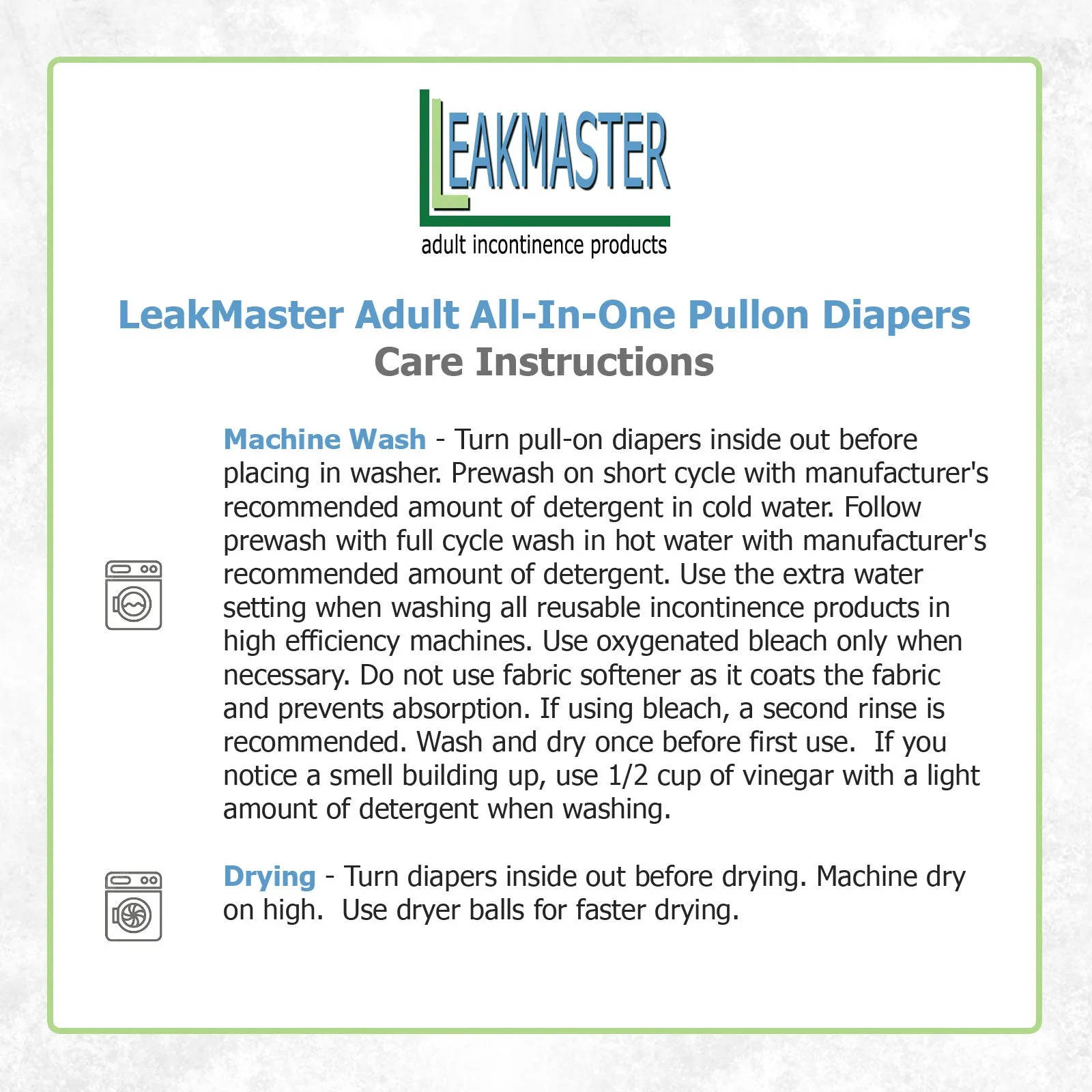 LeakMaster Adult Pullon All-In-One Cloth Diapers