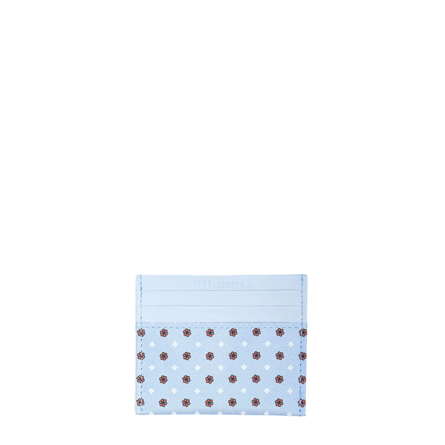 LIGHT BLUE LEATHER AND SILK CREDIT CARD HOLDER