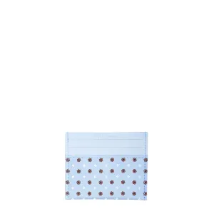 LIGHT BLUE LEATHER AND SILK CREDIT CARD HOLDER