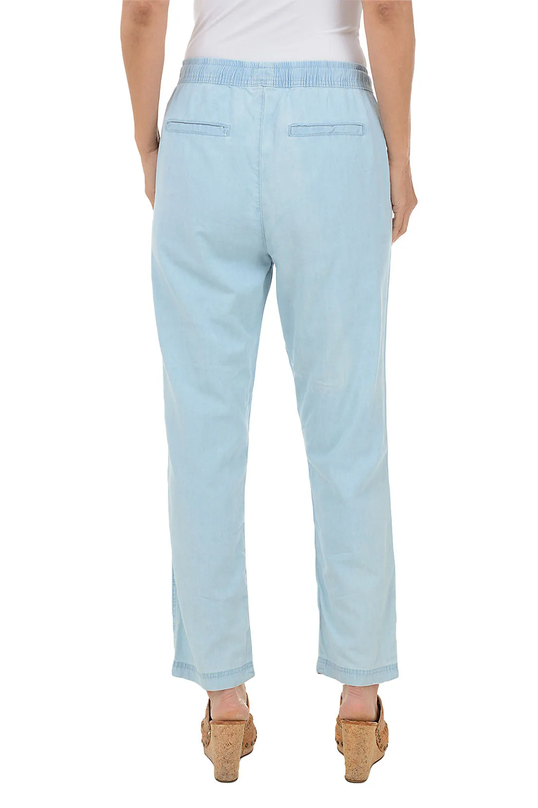 Lightweight Denim Drawstring Ankle Pant