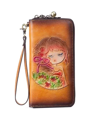 Little Girl Embossed Cowhide Purse Card Holder