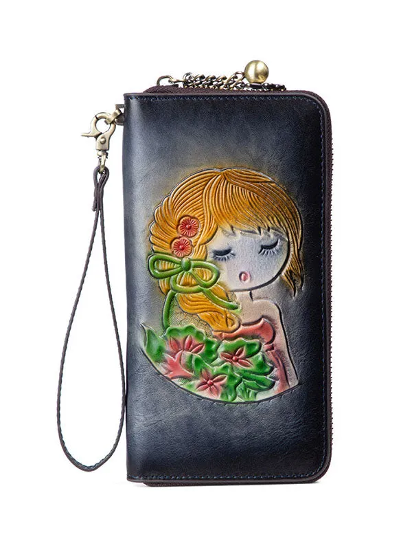 Little Girl Embossed Cowhide Purse Card Holder