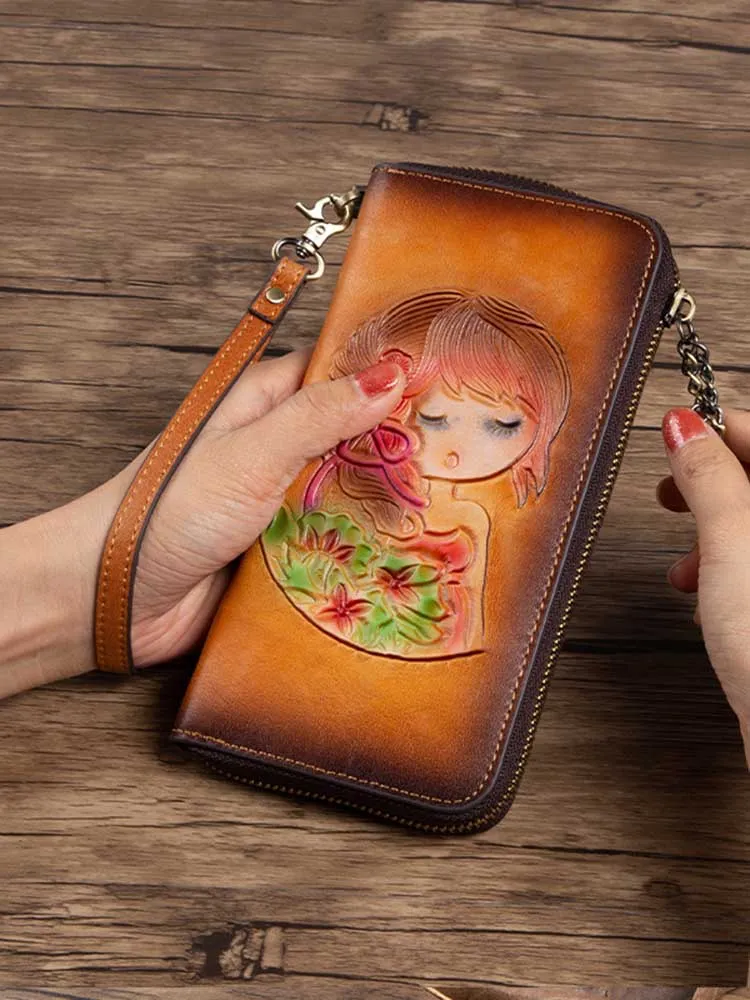 Little Girl Embossed Cowhide Purse Card Holder