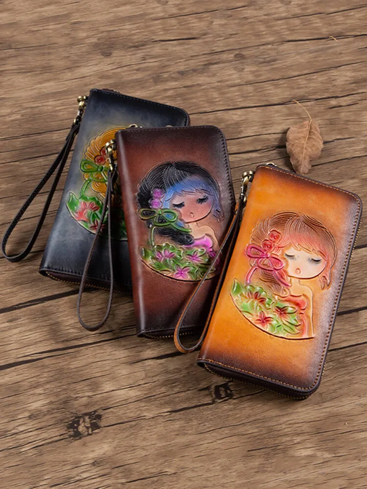 Little Girl Embossed Cowhide Purse Card Holder