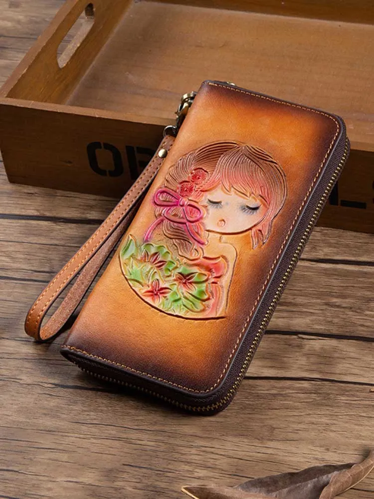 Little Girl Embossed Cowhide Purse Card Holder