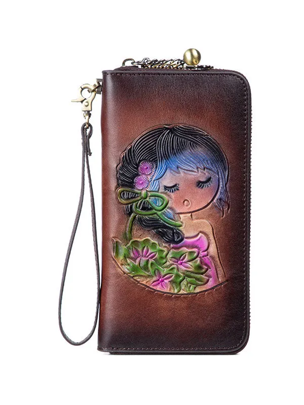 Little Girl Embossed Cowhide Purse Card Holder