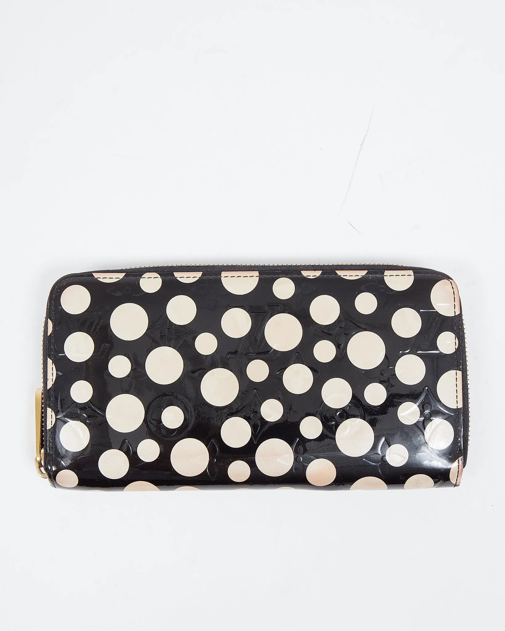 Louis Vuitton Black/White Vernis Polka Dot Yougi Collab Zippy Wallet