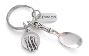 Lunch Server Spoon, Plate, and Thank You Charm Keychain, School Lunch Serving Staff Appreciation Gift