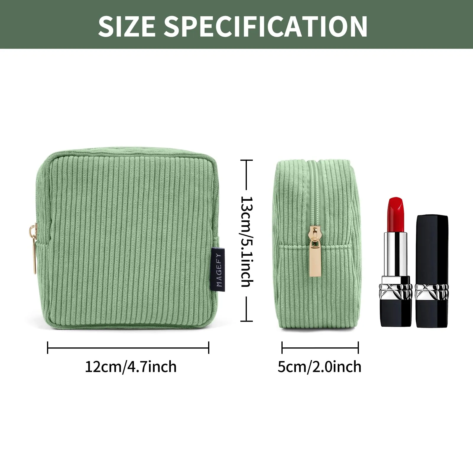 MAGEFY Small Makeup Bag Mini Cosmetics Bag Makeup Bag for Purse Corduroy Cute Cosmetic Pouch for Women with Slip-in Pockets (Green)