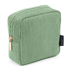 MAGEFY Small Makeup Bag Mini Cosmetics Bag Makeup Bag for Purse Corduroy Cute Cosmetic Pouch for Women with Slip-in Pockets (Green)