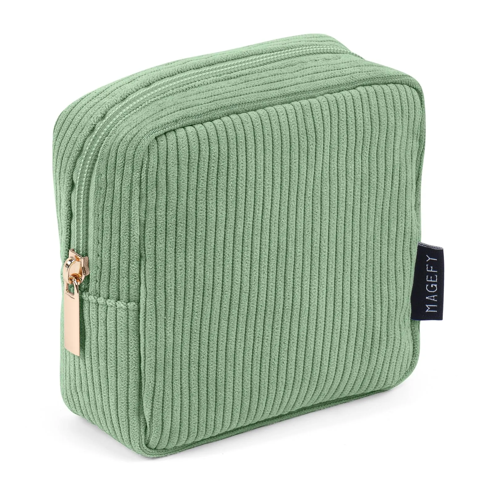 MAGEFY Small Makeup Bag Mini Cosmetics Bag Makeup Bag for Purse Corduroy Cute Cosmetic Pouch for Women with Slip-in Pockets (Green)