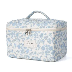 Makeup Bag,Quilted Cosmetic Bags,Large Floral Make Up Bags for Women, Makeup Organize,Flower Travel Toiletry Bag