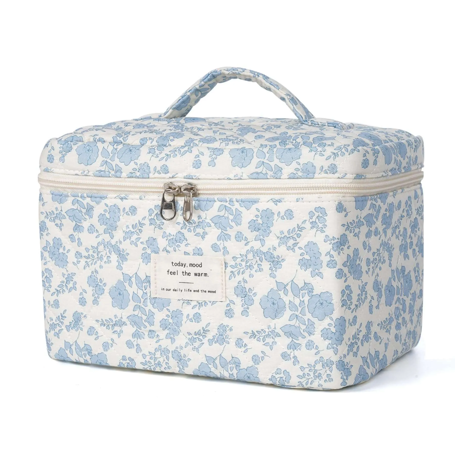 Makeup Bag,Quilted Cosmetic Bags,Large Floral Make Up Bags for Women, Makeup Organize,Flower Travel Toiletry Bag