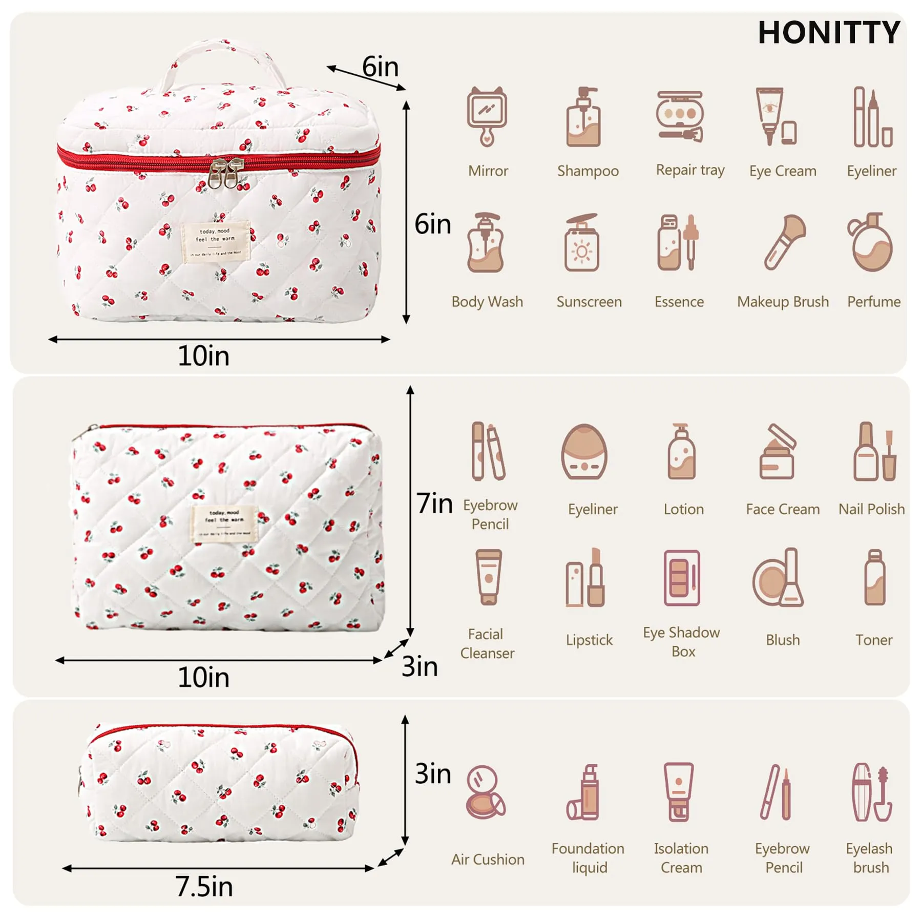 Makeup Bag,Quilted Cosmetic Bags,Large Floral Make Up Organize bag,Makeup Bag Set for Women,Flower Travel Toiletry Bag