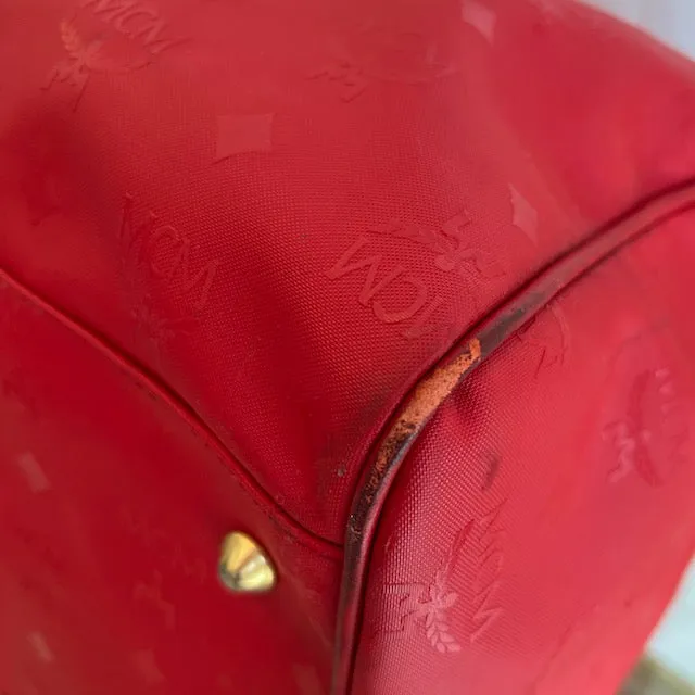 MCM Red Nylon Visetos Boston bag