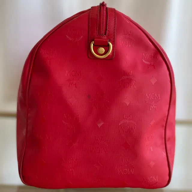 MCM Red Nylon Visetos Boston bag