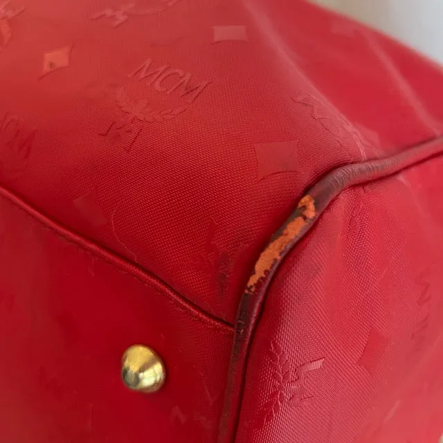 MCM Red Nylon Visetos Boston bag