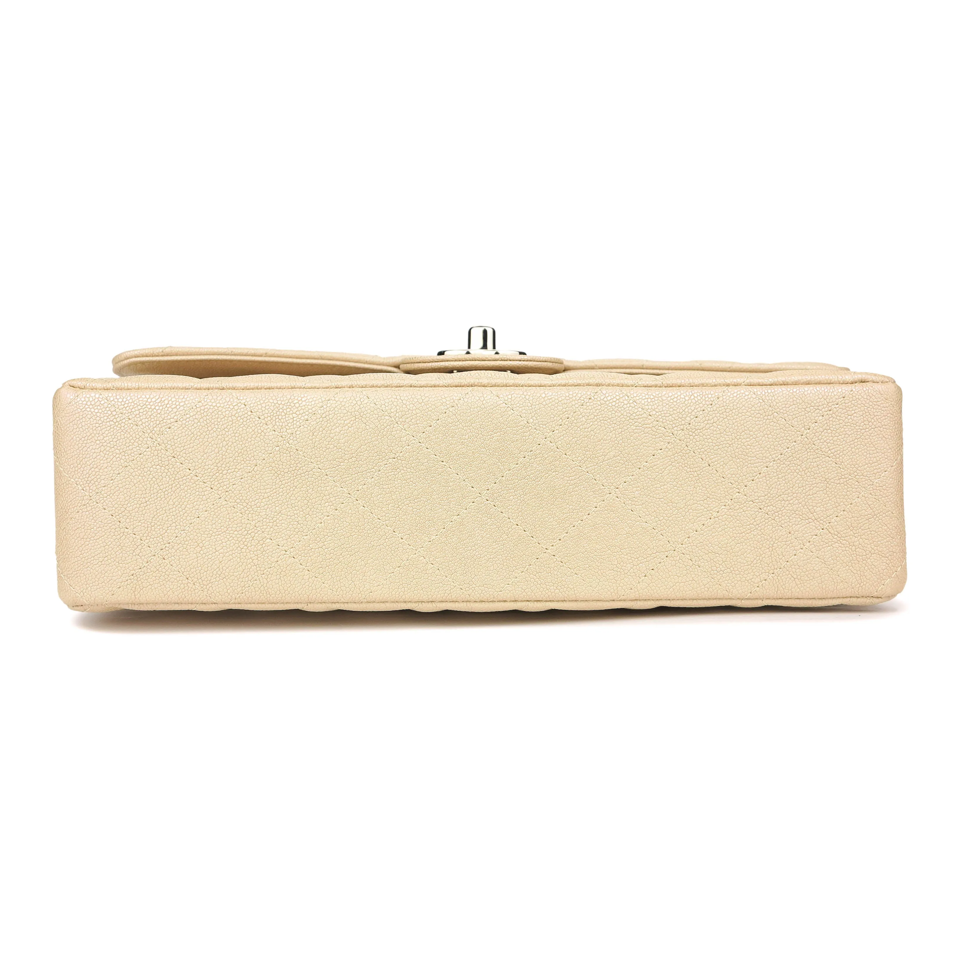 Medium Classic Double Flap Bag in 19S Iridescent Beige Caviar