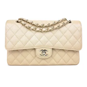 Medium Classic Double Flap Bag in 19S Iridescent Beige Caviar