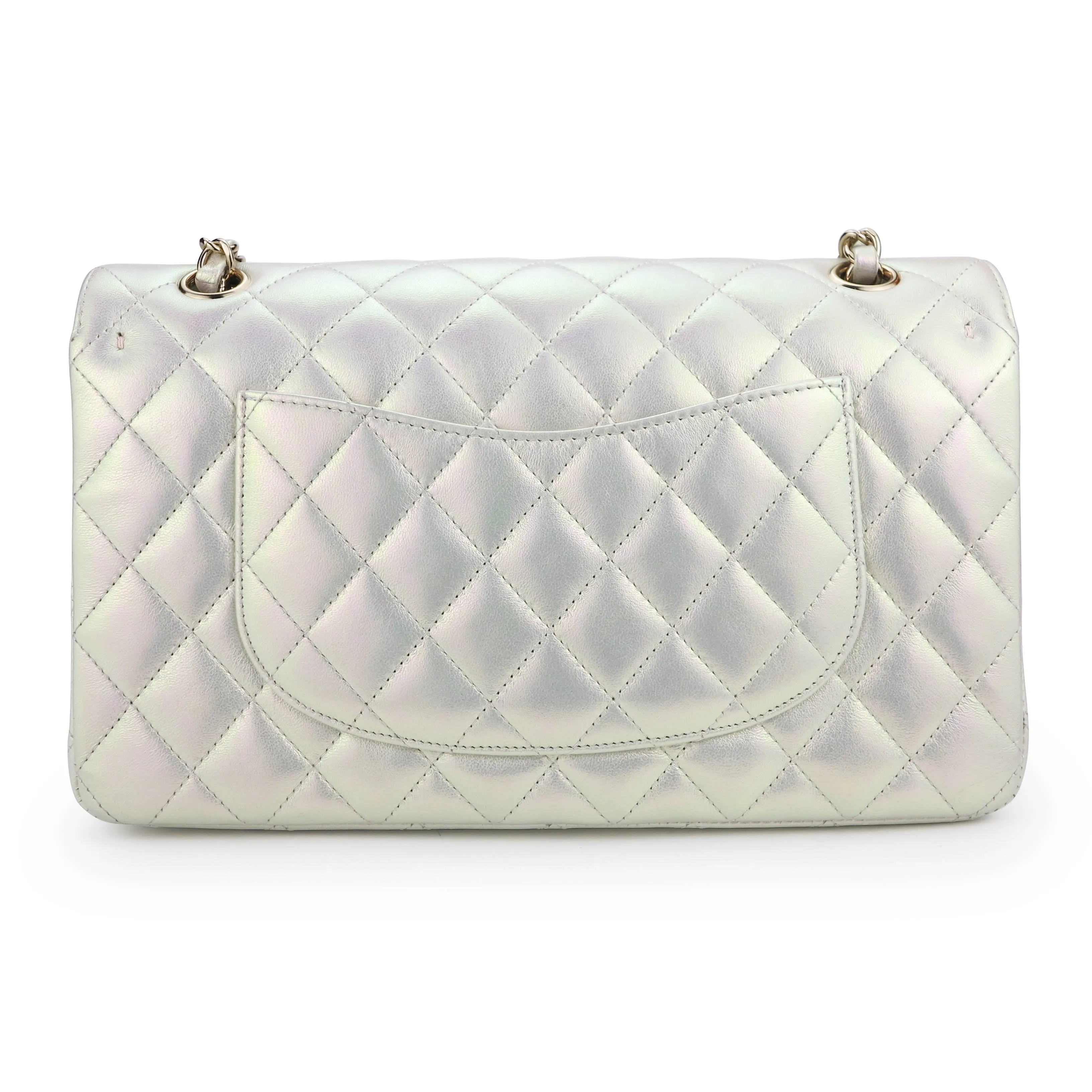 Medium Classic Double Flap Bag in 20B Iridescent Ivory Lambskin