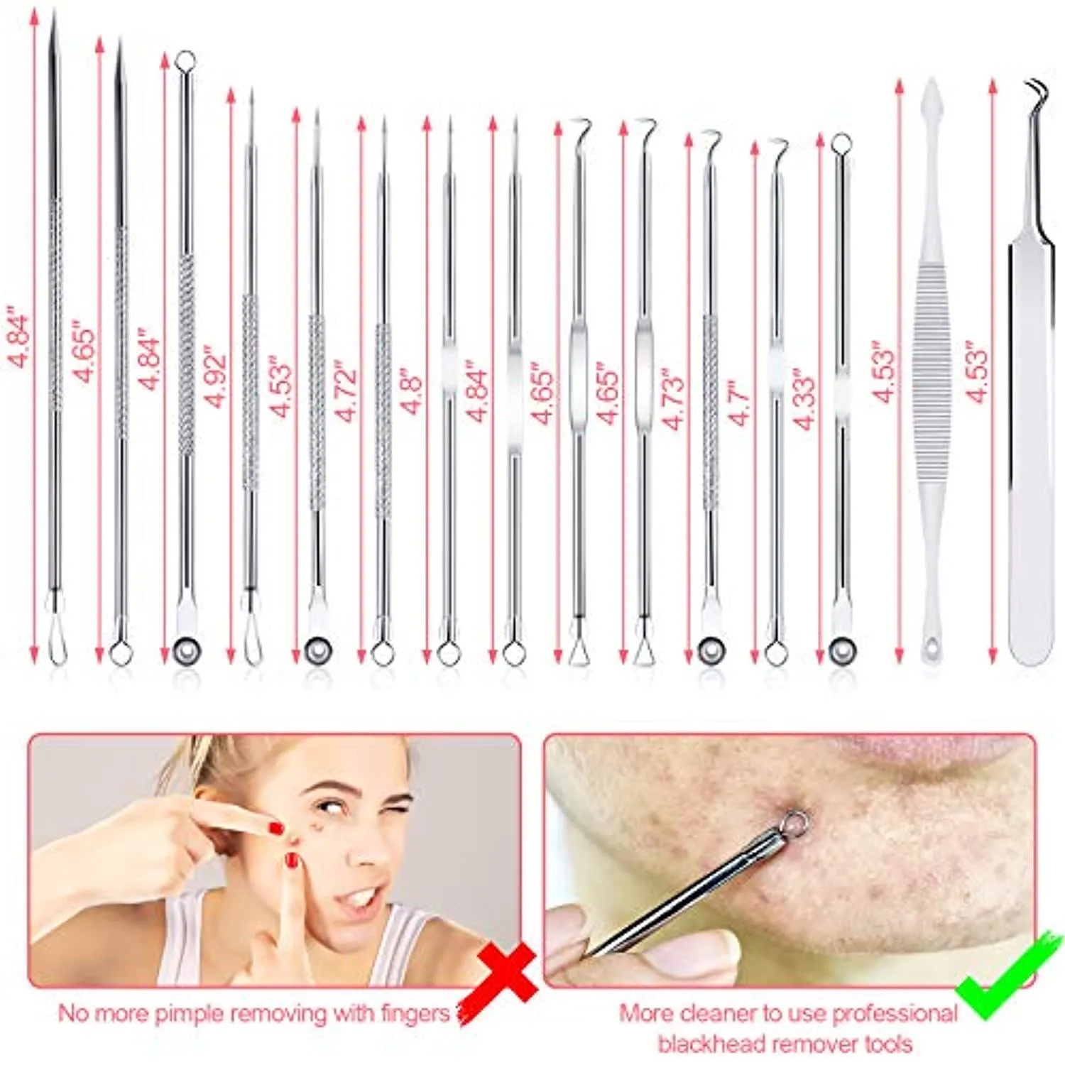 MENOLY Blackhead Remover Tool Kit 15 Pcs, Comedone Extractor Pimple Popper Tool kit for Whitehead Popping, Pimple Extractor with Metal Case and 10X Beauty Magnifier