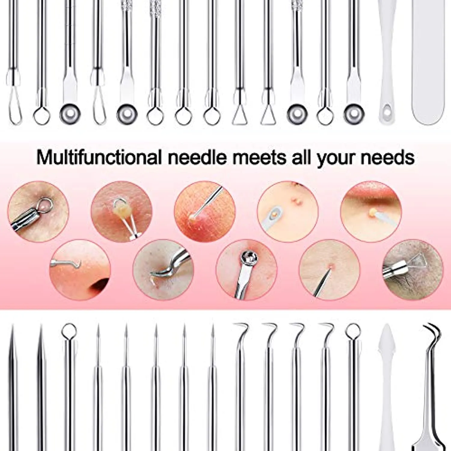 MENOLY Blackhead Remover Tool Kit 15 Pcs, Comedone Extractor Pimple Popper Tool kit for Whitehead Popping, Pimple Extractor with Metal Case and 10X Beauty Magnifier