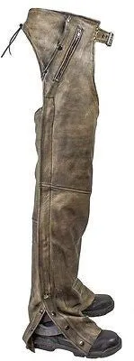 Men's Motorcycle Removable Liner leather distressed retro chap heavy leather