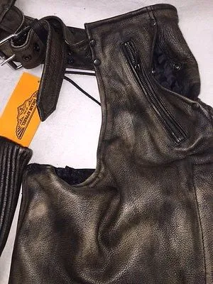Men's Motorcycle Removable Liner leather distressed retro chap heavy leather