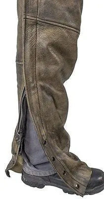 Men's Motorcycle Removable Liner leather distressed retro chap heavy leather